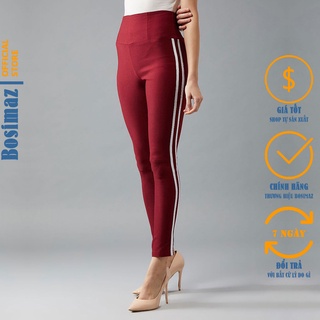 Quần Legging Nữ Bosimaz MS235 dài túi sau màu đỏ đô sọc trắng cao cấp, thun co giãn 4 chiều, vải đẹp dày, thoáng mát.