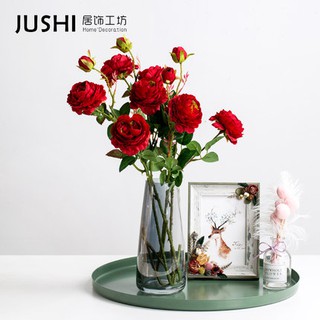 Hoa lụa, hoa giả cao cấp, Cành bông mẫu đơn Island cao 61cm (giá 1 cành 3 bông)