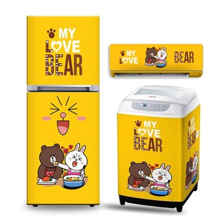 Tranh  dán tủ lạnh-máy lạnh - máy giặt Gấu brown siêu cute HUE DECOR chống nước, màu sắc trẻ trung, làm mới không gian