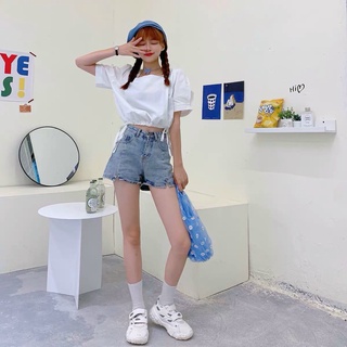 Áo voan cổ vuông croptop tay ngắn áo rút eo cực xinh TTSA1163