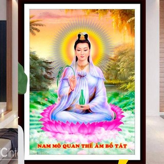Tranh Đính Đá QUAN ÂM BỒ TÁT (ĐÁ ABC CAO CẤP). Kích Thước: 70cm x 50cm
