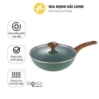 Chảo Chống Dính Vân Đá Có Nắp Kính IKONIC IK9128  28cm an toàn sức khoẻ bảo hàng 24 tháng.