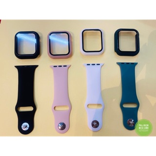 Combo Dây cao su + ốp dán mặt apple watch bảo vệ 360 độ 4 màu seri 1 2 3 4 5 38mm 42mm 40mm 44mm