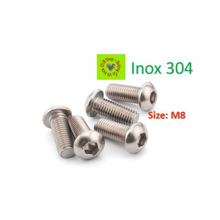 Bulong inox chìm cầu size M8, ốc lục giác chìm đầu bi, inox 304
