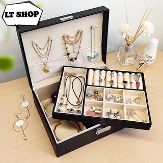Hộp đựng trang sức bọc da 2 tầng có khóa chống trộm