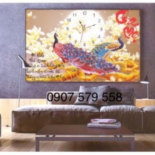 FREESHIP EXTRA - Tranh đá đông hồ cha mẹ  Kích thước:80x55 cm / tranh thêu chữ thập kỷ 74x52 cm