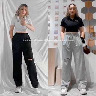 Quần Vải Ổng Rộng Rách Gối Unisex
