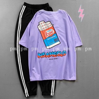 Sét áo love tím + quần sọc bo gấu