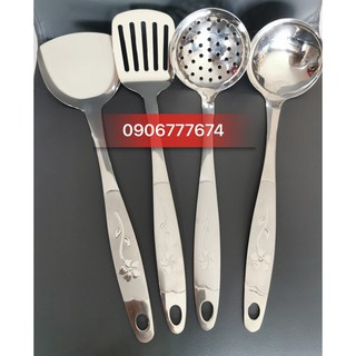 Bộ 4 Sạn Vá Inox Loại Cao Cấp Cán Bông