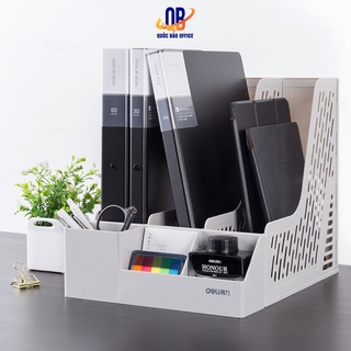 Set giá tài liệu 3 ngăn kèm hộp bút Deli - Màu Xám - Z00112
