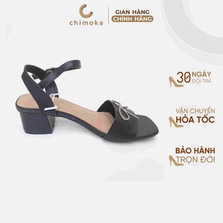 Giày Sandal Bảng Ngang Đính Nơ CHIMOKA Cho Nữ Gót Cao 5cm Quai Bản To