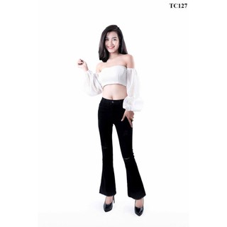 Freeship đơn từ 99k_Quần jean nữ ống loe dài màu đen rách rối co giãn tốt