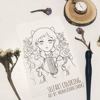 Tranh tô màu "Girl with flower" - MOK - 3 tranh - Self Art coldpress 300gsm