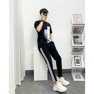 Quần thể thao sọc trắng suông nam ,nữ vải umi hàn dày cao cấp ,thu đông dáng hàn co giãn 4 chiều,dáng ôm trẻ