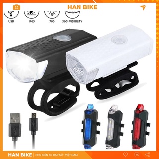Combo đèn pin xe đạp siêu sáng và đèn cảnh báo xe đạp leo núi an toàn chống nước dây sạc usb chính hãng