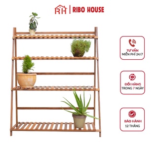 Kệ gỗ lim đa năng để chậu hoa cây cảnh RIBO HOUSE bonsai shelves 4FXL 100cm chống mối mọt sơn chống thấm RIBO97