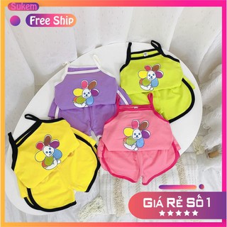 Bộ Hai Dây Bé Gái In Hình Hoa Chibi Siêu Dễ Thương Đáng Yêu Cho Bé Từ 8-18kg Mã HD05