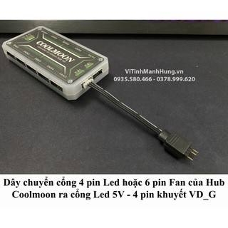 Dây chuyển cổng 4 pin Led hoặc 6 pin Fan của Hub Coolmoon ra cổng Led 5V ARGB 3 pin.
