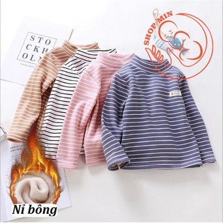 (Hàng Quảng Châu) Áo nỉ bông, Ao cổ lọ kẻ ngang phong cách Hàn Quốc cho bé trai, gái (MB.Q04)