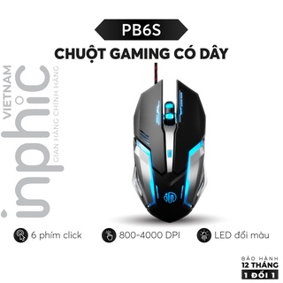 Chuột Gaming Có Dây 6 Nút Hỗ Trợ LED Đổi Màu Thiết Kế Tiện Dụng Giúp Giảm Mỏi Tay 800-4000DPI INPHIC PB6S