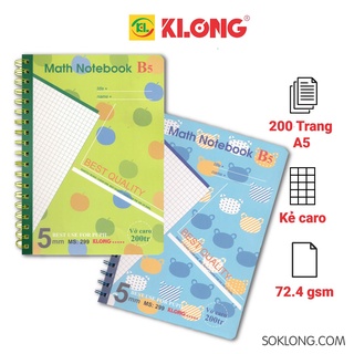 Sổ lò xo kép B5 bìa nhựa - 200 trang Caro Klong MS 299