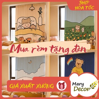Rèm Cửa Sổ In Họa Tiết Hoạt Hình Dễ Thương Xinh Xắn - Chất dày mịn hàng cao cấp - (Tặng kèm đèn led nhấp nháy decor)