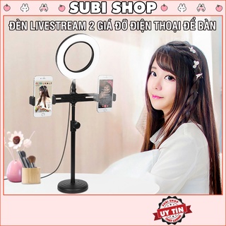 Đèn Livestream Selfie Để Bàn 3 Chế Độ Sáng - Kẹp 2 Điện Thoại Có Đèn Hỗ Trợ, Quay Tiktok, Make Up, Selfie Cực Xịn
