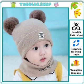 sale! Bộ khăn + mũ len 2 quả bông cho bé MS02