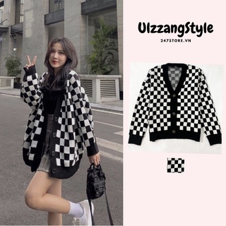Áo khoác len cardigan nữ kẻ caro oversize dáng rộng phong cách ulzzang