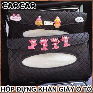 Hộp đựng khăn giấy ô tô bằng da gài tấm chắn nắng gắn hoạt tiết hoạt hình dễ thương