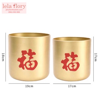 Chậu đồng trụ vuông cắm đào đông tết - LOH0419