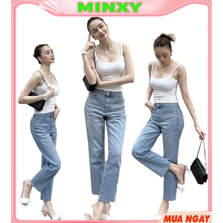Quần jean suông zarf màu xanh cho nữ,chất bò không co giãn ống rộng
