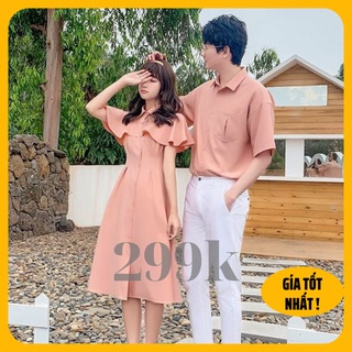 Đồ đôi nam nữ đẹp đi tiệc, đi chơi, đồ đôi đi biển, chụp hình cưới: bao gồm áo váy sơ mi Hàn Quốc dáng dài COUPLE STORE