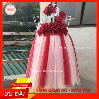 Đầm cho bé ❤️FREESHIP❤️ Đầm trắng pha đỏ tú cầu đỏ quai chéo