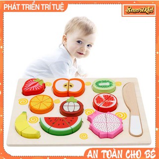 Bộ Cắt Trái Cây, Rau Củ Quả Gắn Nam Châm Bằng Gỗ Xịn Cho Bé