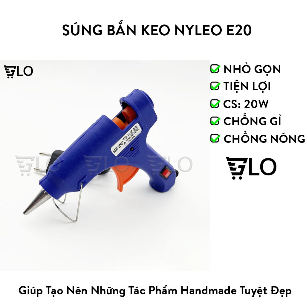 Súng Bắn Keo Nến Silicon Nyleo E20 Loại Nhỏ 20w Có Công Tắc, Máy Bắn Keo Điện Mini, Dụng Cụ Bắn Keo Silicone Loại Bé