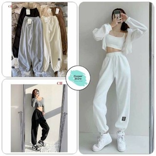 Quần Jogger Nỉ Tăm Nữ Icon Bò ⚡ Casper.Store | FREESHIP | ⚡ Jogger trơn dáng suông thụng form rộng nhiều màu