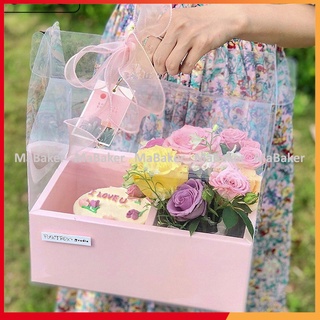 Set 5 hộp giấy 2 ngăn kèm túi mica đựng quà, bánh, hoa quả sang trọng, tiện lợi - MaBaker