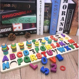 HÀNG LOẠI 1] Bộ gỗ 3 trong 1 bảng chữ cái, số, cọc đếm Montessori