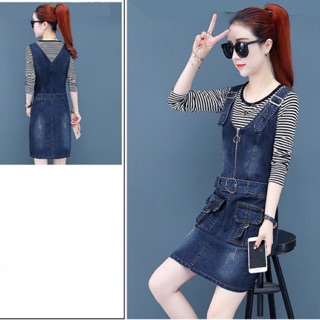 Đầm yếm suông phối dây kéo kèm dây thắt eo ảnh thật bao đẹp