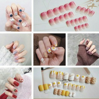 Hộp 24 móng tay giả thời trang tặng kèm keo dán