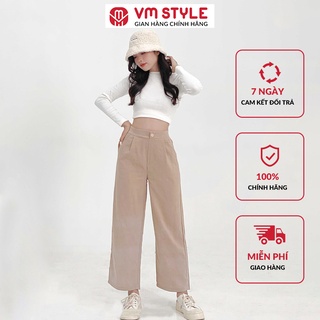 Quần đũi nữ VM STYLE lưng cao ống rộng suông co giãn phong cách trẻ trung - 21QU04P22801