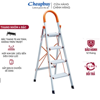 Thang nhôm ghế 4 bậc gấp gọn gia đình bản to có tay vịn FUJIHOME SL-304 ( bậc cao 97cm ) bảo hành 1 năm