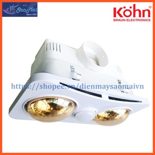 Đèn sưởi nhà tắm âm trần 2 bóng Kohn BK02G tích hợp quạt thông gió