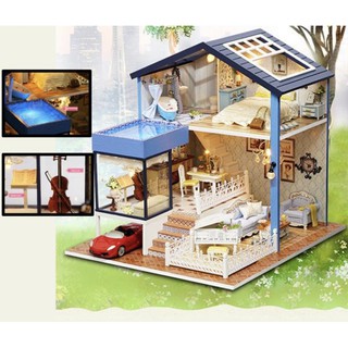 (Tặng mica,keo sữa,đèn)Mô hình nhà búp bê bé tự lắp ráp đô chơi bằng gỗ Diy doll house 1061
