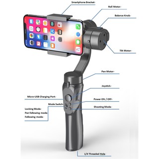 Tay Cầm Chống Rung Gimbal Bakeey H4 3 Trục Bluetooth Gimbal Ổn Định Có Kẹp Cho Iphone Xs X Xr 8 Plus 8, Samsung