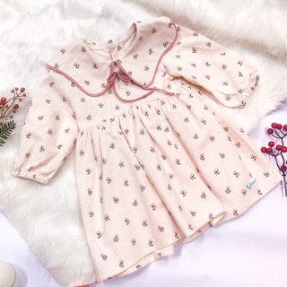 Váy babydoll thô cào bông hoa hồng nhí cho bé gái Lamm