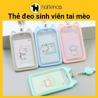 Thẻ đeo, bảng tên sinh viên nhựa tai mèo, tai thỏ dây rút dễ thương