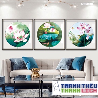 [Mã LIFEXANH03 giảm 10% đơn 500K] TRANH ĐÍNH ĐÁ Bộ 3 Hoa sen hình tròn Ailuo AL72230 |45x45x3| _ Chưa đính