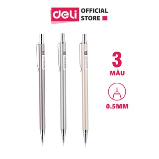 Bút chì kim bấm kỹ thuật 0.5mm Deli -1 chiếc - Mechanical pencil bảo vệ ngòi chì kèm đầu tẩy thân kim loại chống hao mòn